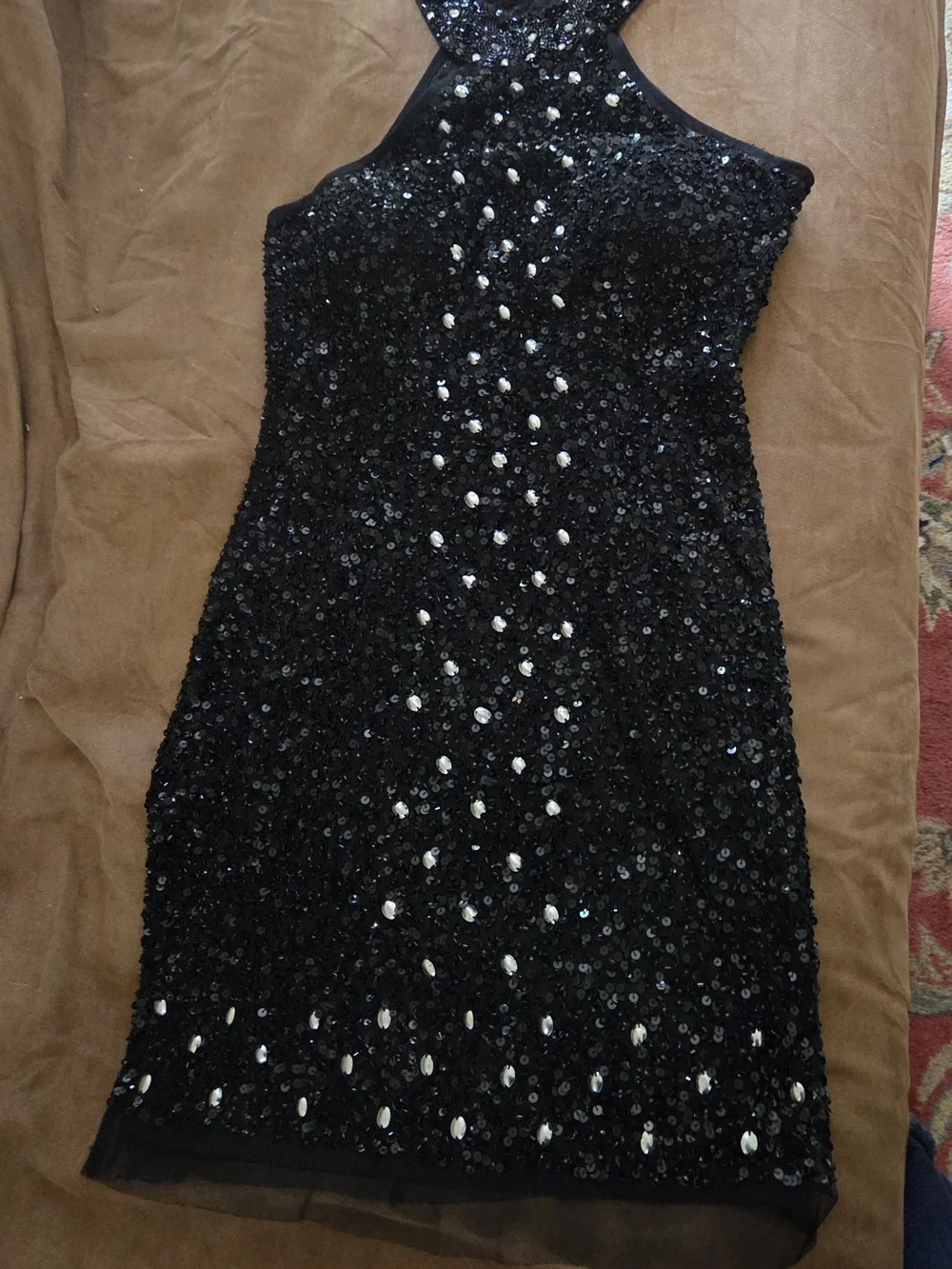 Black Sequin Halter Cocktail Dress - Picture 3 of 6